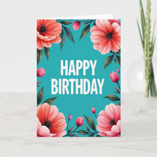 Cartão de Aniversário Turquesa em Flor