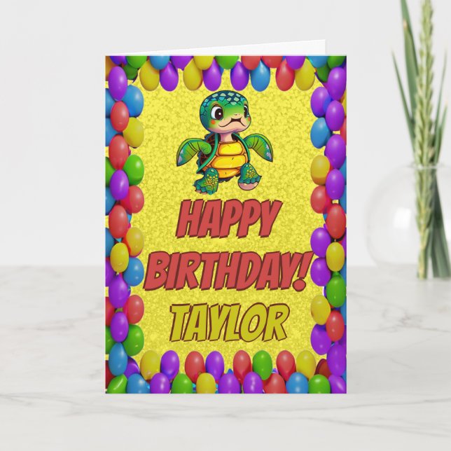 Cartão de Aniversário Turtle Personalizado (Frente)