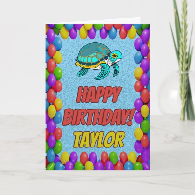 Cartão de Aniversário Turtle Personalizado (Frente)