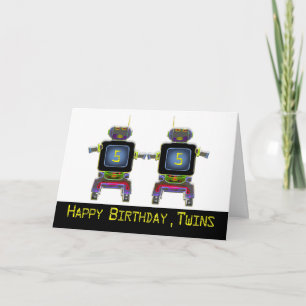 Cartão de aniversário Twin Robot, de 5 anos