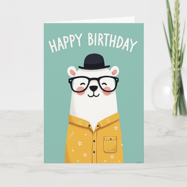 Cartão de Aniversário Urso Caprichoso (Frente)