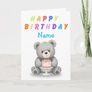 Cartão de Aniversário Urso de Pelúcia com Bolo
