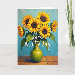Cartão de Aniversário Vaso de Flores Ensolarado