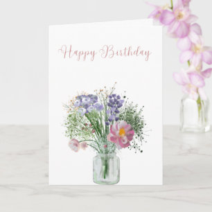 Cartão de Aniversário Vaso de Flores Silvestres