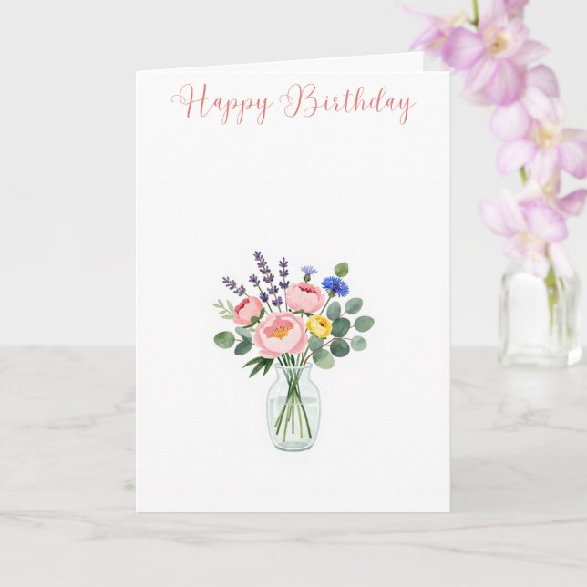 Cartão de Aniversário Vaso de Flores Silvestres &  (Orquídea)