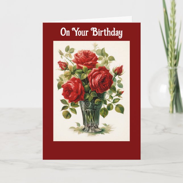Cartão de Aniversário Vaso de Rosas (Frente)