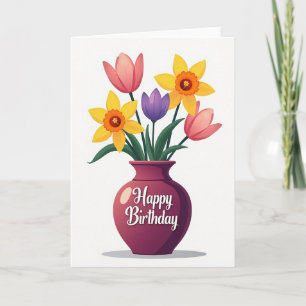 Cartão de Aniversário Vaso em Flor