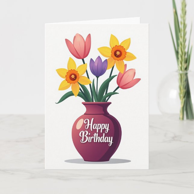 Cartão de Aniversário Vaso em Flor (Frente)