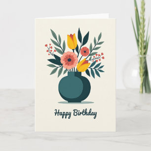Cartão de Aniversário Vaso Festivo