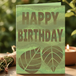 Cartão de Aniversário Verde e Marrom Texturizado d
