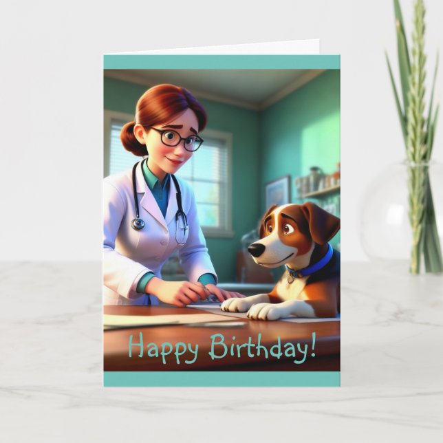 Cartão de Aniversário Veterinário para Mulheres (Frente)