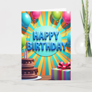 Cartão de Aniversário Vibrante 3D