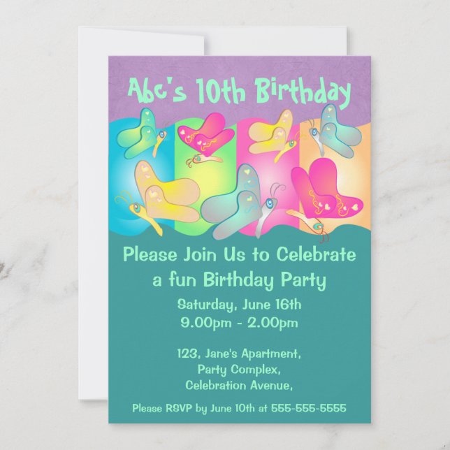 Cartão de aniversário vibrante para borboletas (Frente)