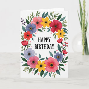 Cartão de Aniversário Vibrantes Flores