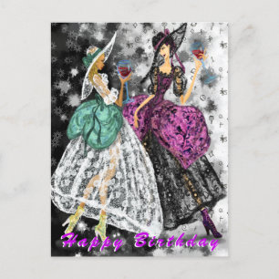 Cartão de Aniversário Vinho Bebendo das Mulheres M