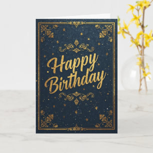 Cartão de Aniversário Vintage Dourado Marinho