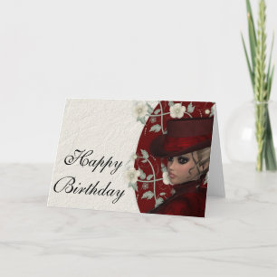 Cartão de Aniversário Vintage Mulher Bonita Feliz