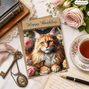 Cartão de Aniversário Vintage para Amante de Gato