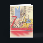 Cartão de Aniversário Vintage Son<br><div class="desc">Cartão de saudação de aniversário retrô/vintage.  Dois cachorros doces esperando no carro!  Feliz aniversário,  filho!  Cachorros Vintage Adoráveis!   Nota:  "Cord" é uma ilustração impressa. Trata-se de uma reprodução de um cartão vintage e não contém um cabo real.</div>