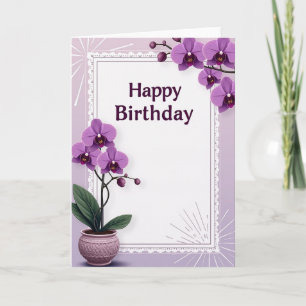 Cartão de Aniversário Violeta Floral Elegante