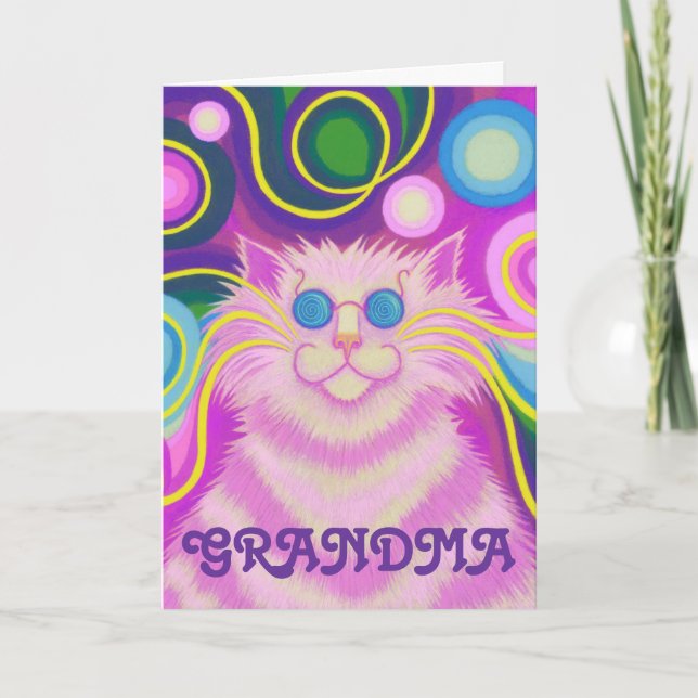 Cartão de aniversário "Vovó" rosa-delic-gato-delic (Frente)