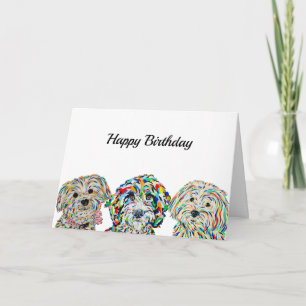 Cartão de Aniversário Yorkie Bichon Sheepadoodle M
