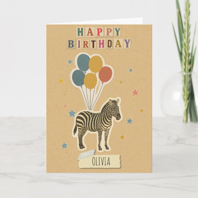 Cartão de Aniversário Zebra - Nome Personalizado (Frente)
