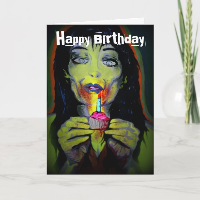 Cartão de Aniversário "Zombie Birthday Girl" (Frente)