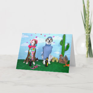 Cartão de Aniversary, cómico, cães na roupa