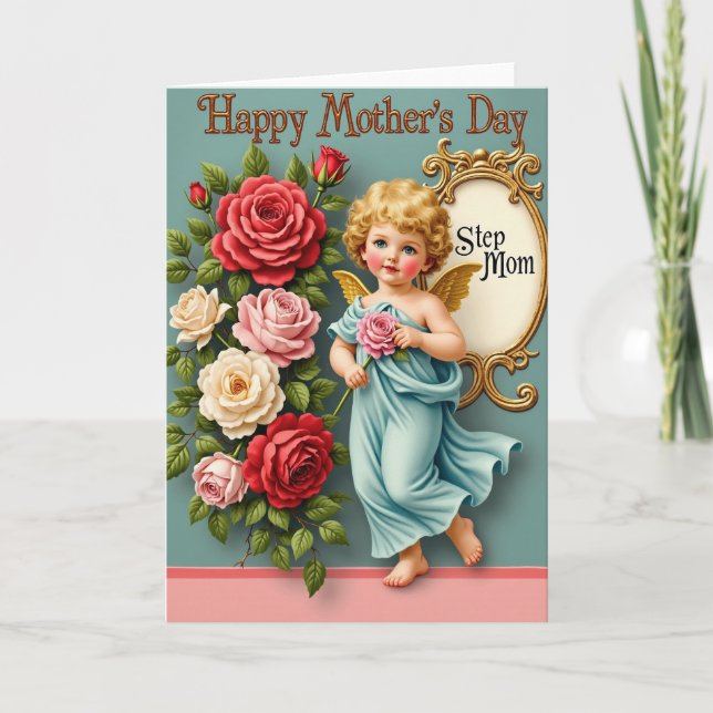 Cartão de Anjo do Dia das Mães Rosa (Frente)