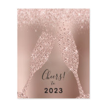 Cartão de Ano Novo 2022 para Metálico Dourado Rosa