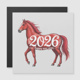 Cartão de Ano Novo 2026 Cavalo Vermelho Ilustração