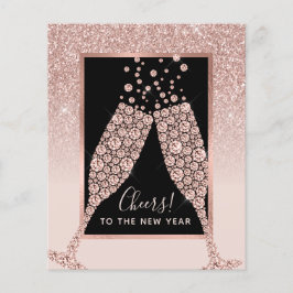 Cartão de Ano Novo com Champanhe Cor-de-Rosa-Blush