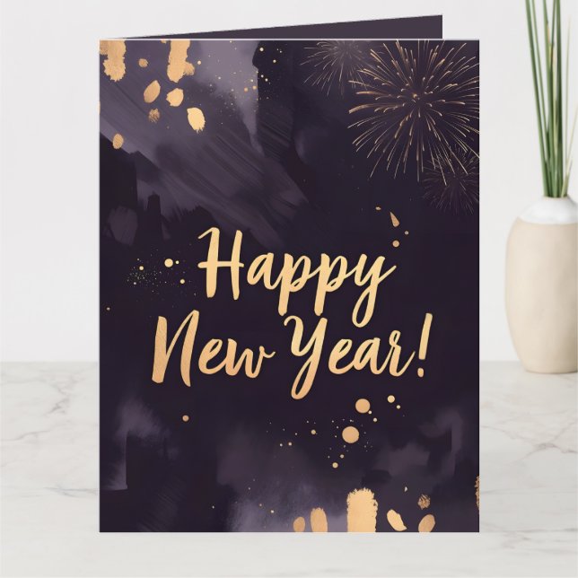 Cartão de Ano Novo com Traços Deep Purple (Frente)
