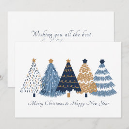 Cartão de Ano Novo de Natal Branco das Árvores Azu