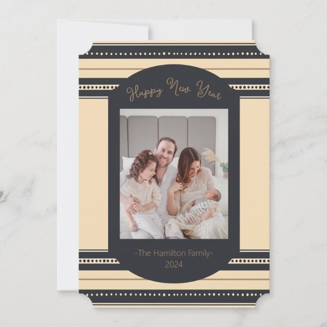 Cartão de Ano Novo do Script Dourado Clássico Pret (Frente)