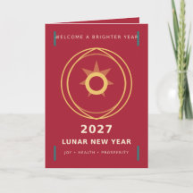 Cartão de Ano Novo Lunar Moderno 2027 Alegria Pros