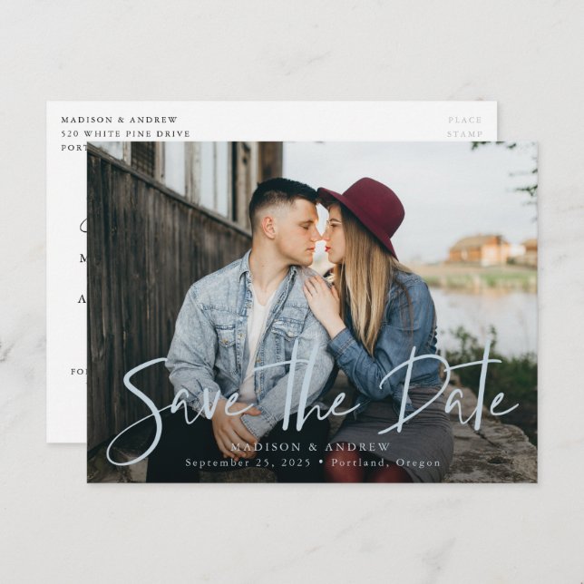 Cartão de Antemão de Data de Casamento com Foto e  (Frente/Verso)