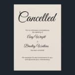 Cartão de Anúncio Cancelado de Casamento de Creme<br><div class="desc">Aqui está uma simples carta para avisar seus convidados se for necessário anunciar que seu casamento foi cancelado. Use os campos de modelo para adicionar seus detalhes pessoais e tornar este design elegante e minimalista seu próprio. O fundo do creme pode ser alterado para qualquer cor que você preferir. Todas...</div>