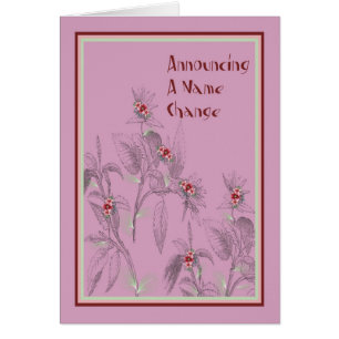 Cartão de Anúncio de Alteração de Nome Rosa