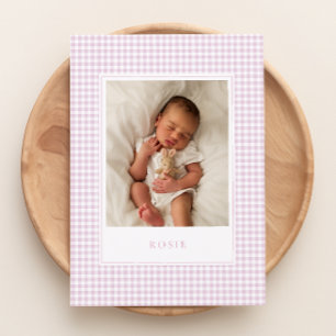 Cartão de Anúncio de Bebê Gingham Rosa