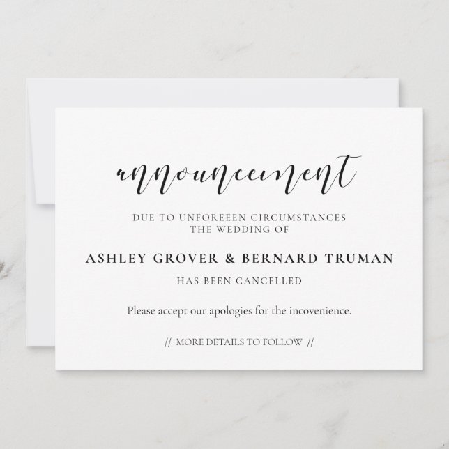 Cartão de anúncio de cancelamento de casamento (Frente)