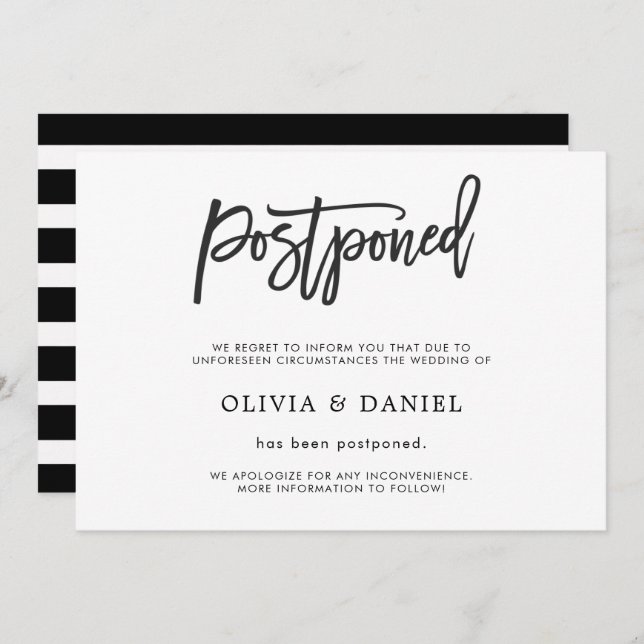 Cartão de Anúncio de Casamento Adiado Simples (Frente/Verso)