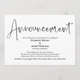 Cartão de Anúncio de Casamento Adiado Simples Eleg