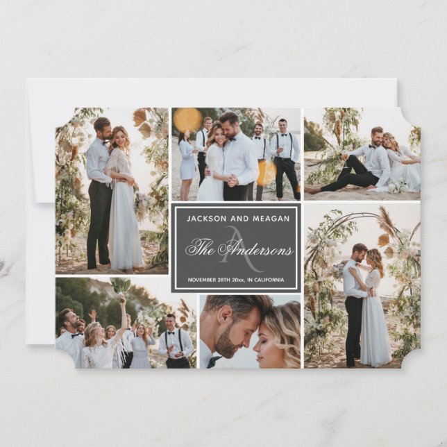 Cartão de Anúncio de Casamento com Monograma Corre (Frente)