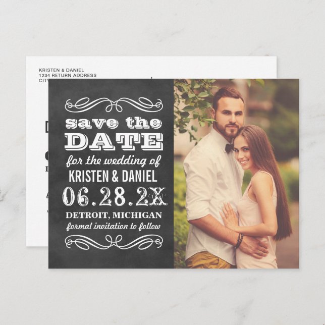 Cartão de Anúncio de Casamento com Quadro Negro Vi (Frente/Verso)