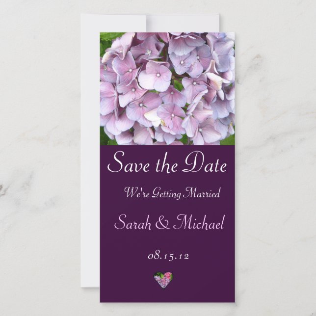 Cartão de Anúncio de Casamento de Hydrangea Roxo (Frente)