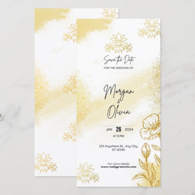 Cartão de Anúncio de Casamento Elegância Floral Do (Frente/Verso)