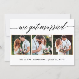 Cartão de Anúncio de Casamento Fotográfico Dourado