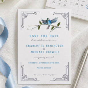Cartão de Anúncio de Casamento Pássaro Azul de Fel